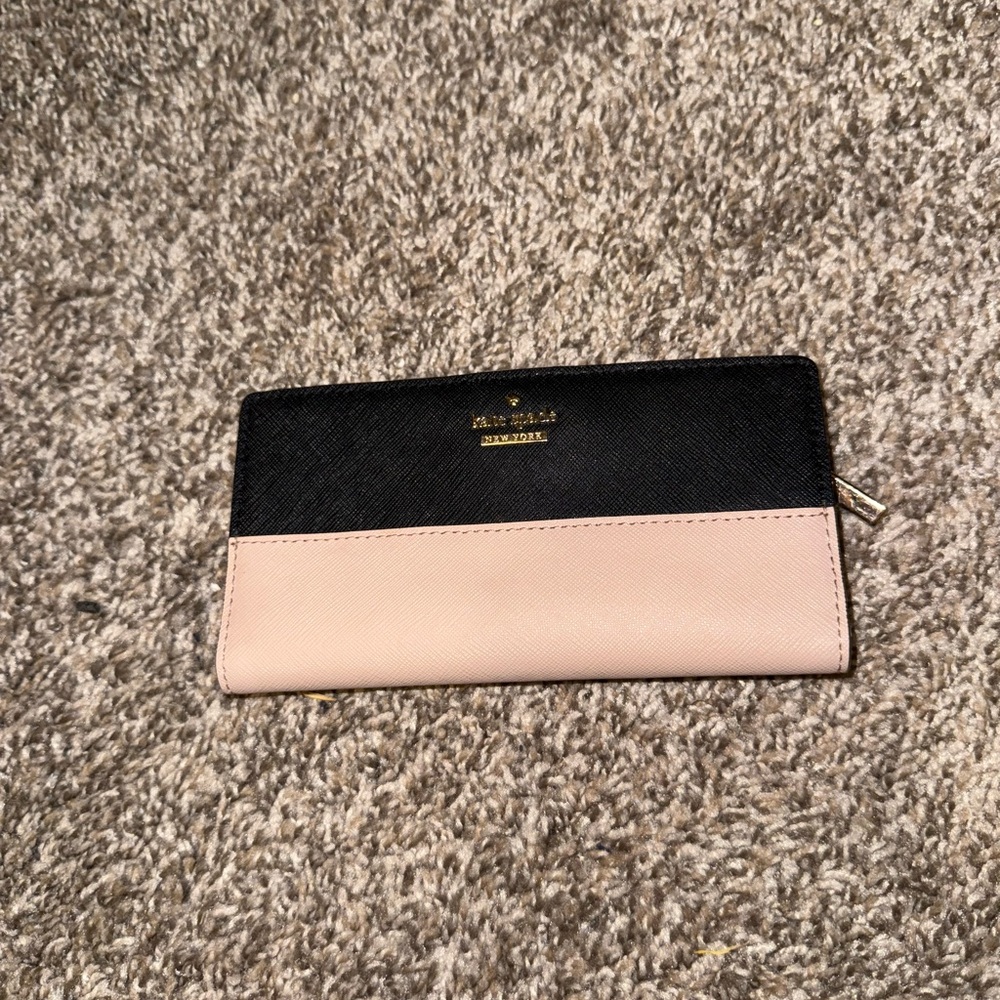 kate spade Black and Pale Pink Saffiano Zip-Around Wallet
